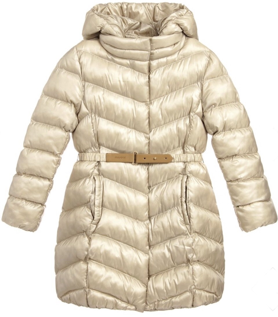 MAYORAL 7485 PUFFY CHAMPAGNE COAT WITH BELT