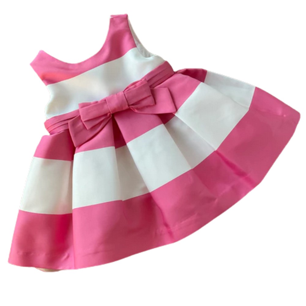 ABEL & LULA 5001 BABY GIRLS PINK AND WHITE STRIPED DRESS WITH BOW ACCENT