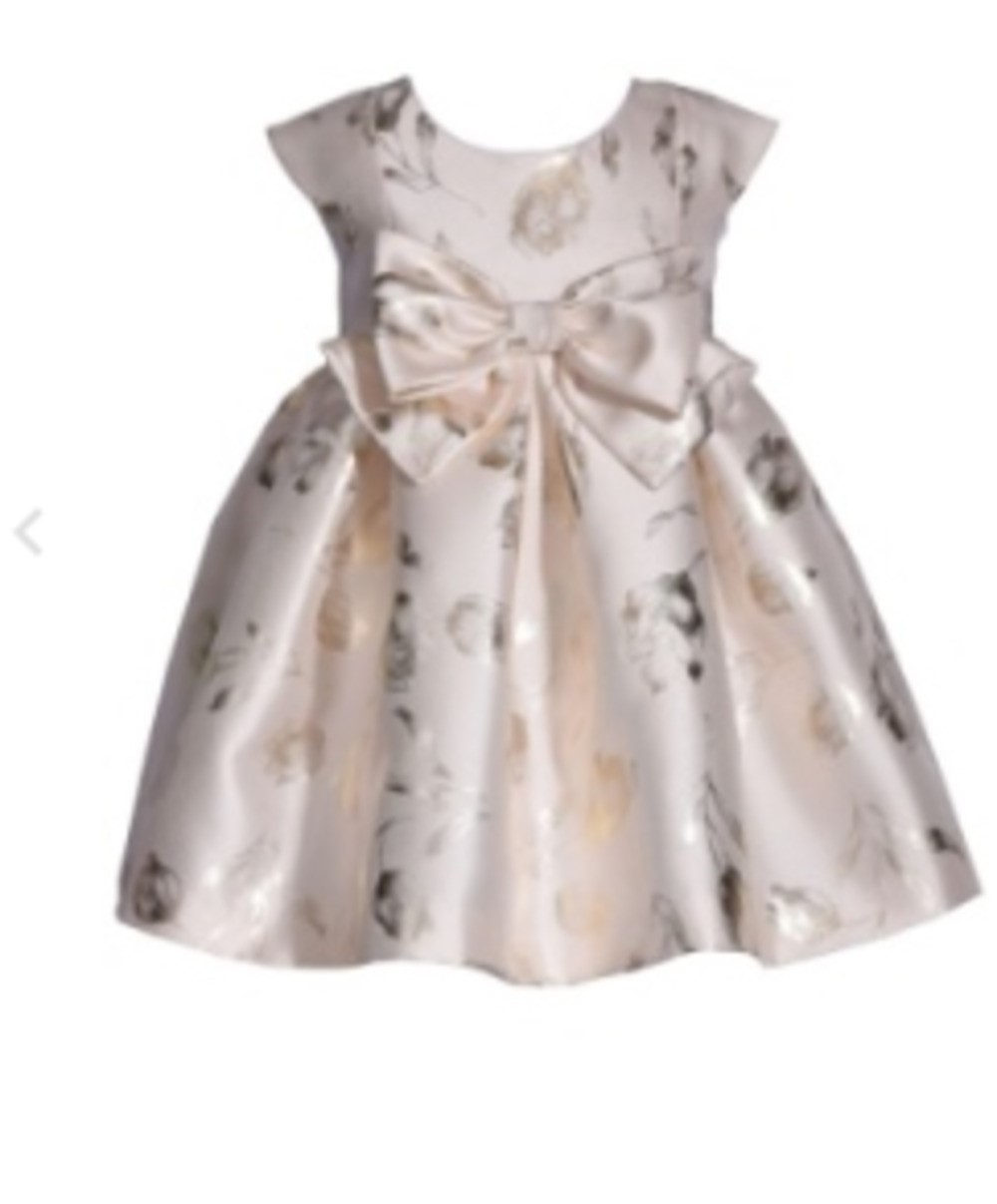 Bonnie Jean B5-1140-PS baby girls ivory foiled floral party dress with bow accent