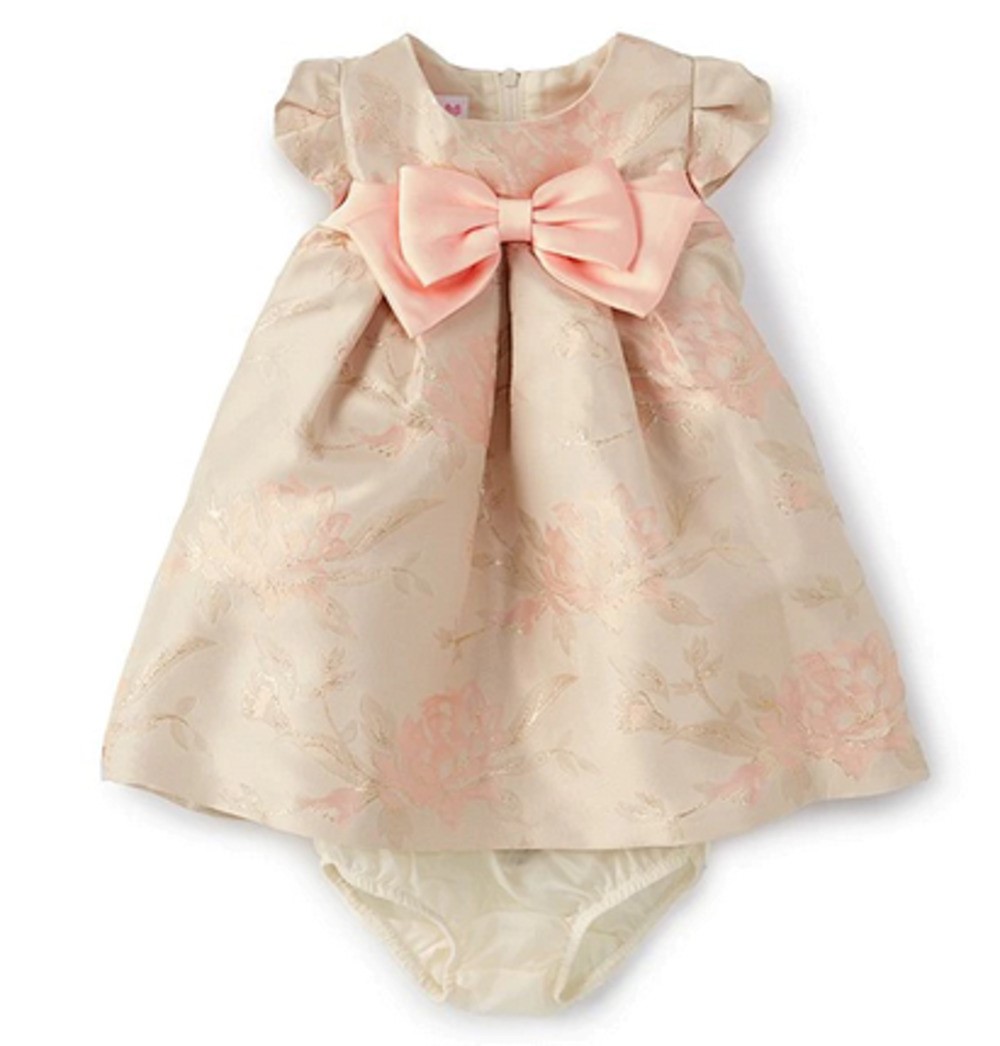 Bonnie Jean R5-10996-PS Girls Bow Front Pleated Trapeze Special Occasion Dress Pink Lotus