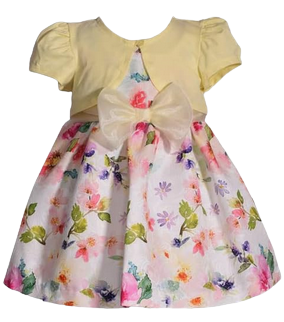 Bonnie Jean R2- 11003-CS R3-11003-CS Girls Special Occasion Short Sleeve Floral Bow Yellow Cardigan Dress