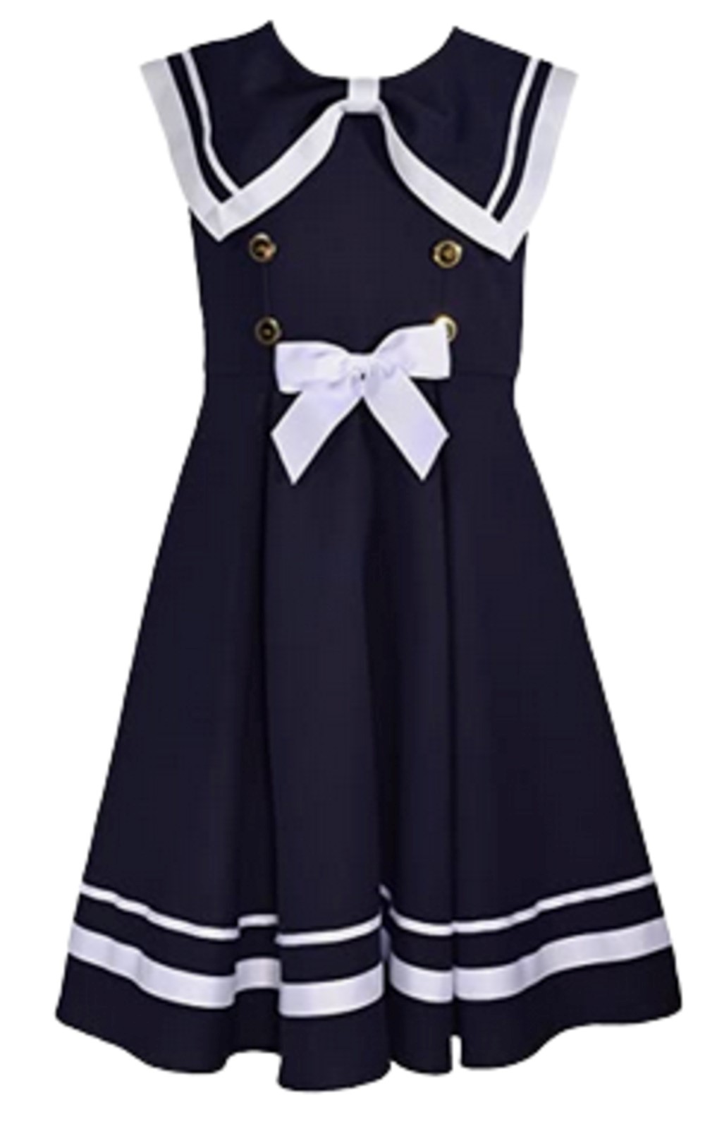 Bonnie Jean R4-10836-DV Newborn Infant Toddler Little Big Girls Sleeveless Solid Navy Nautical Uniform Dress