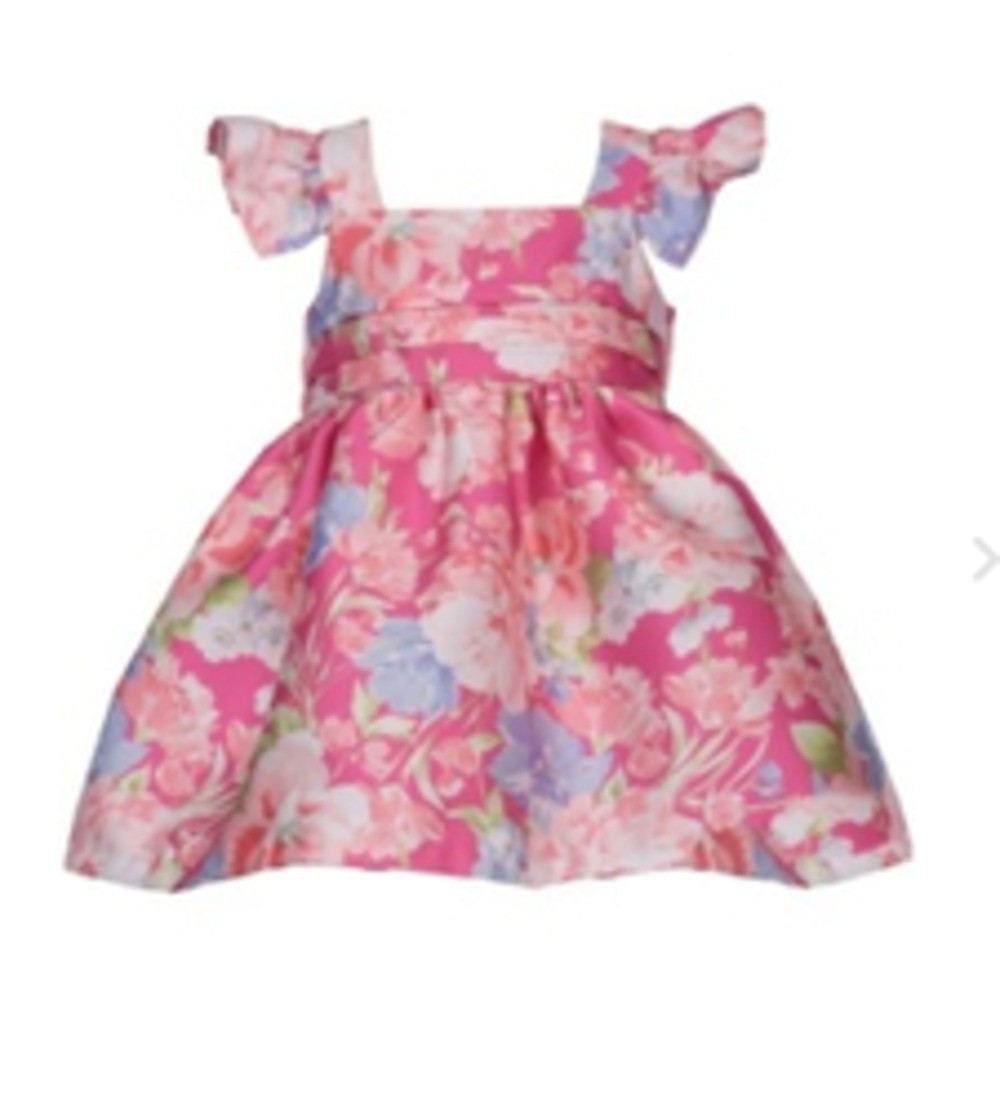 BONNIE JEAN S5-11266-PS BABY GIRLS PINK FLORAL MIKADO FLUTTER DRESS