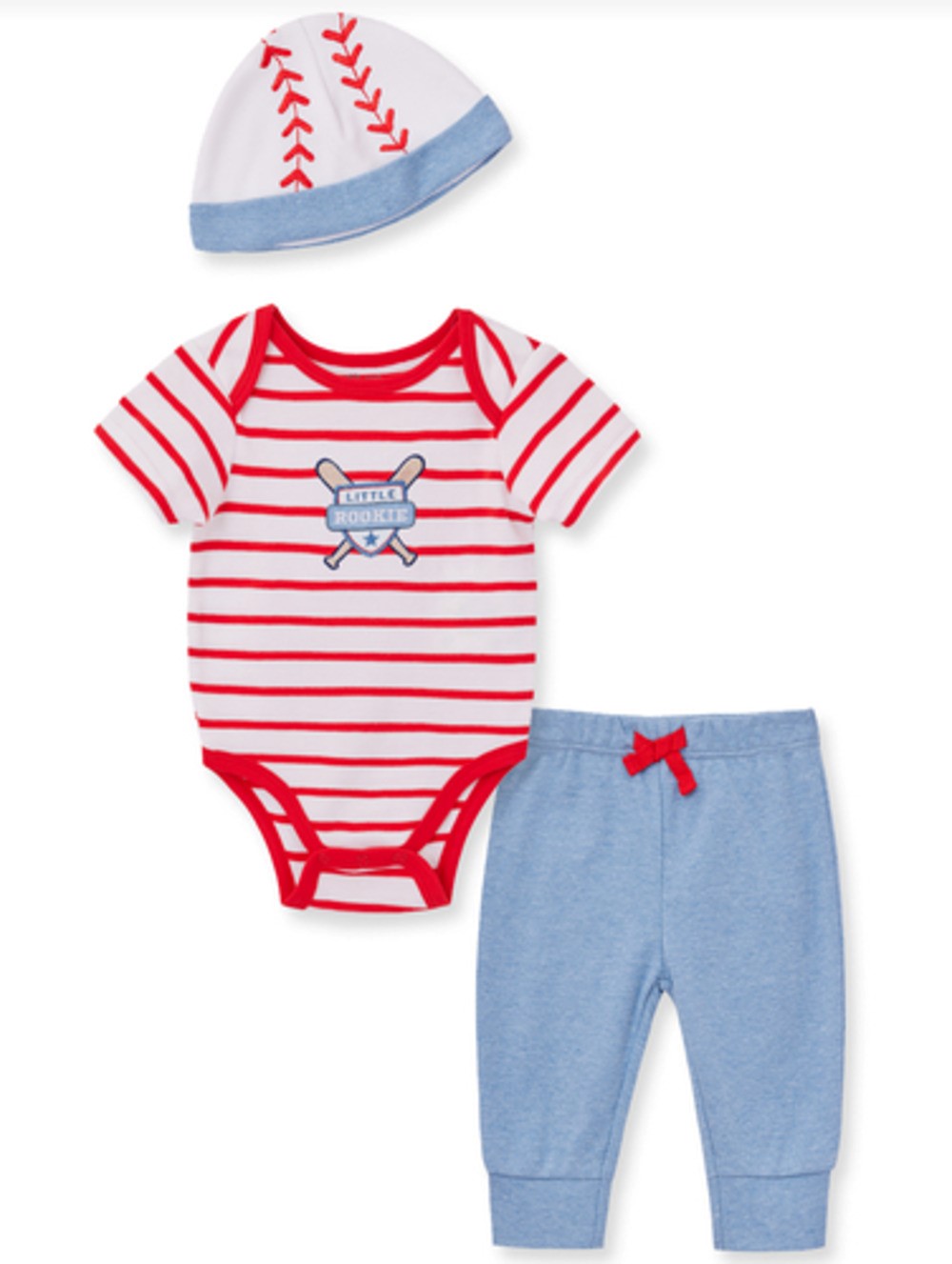 LITTLE ME LC812904N BABY BOYS BASEBALL BODYSUIT PANT SET WITH MATCHING HAT
