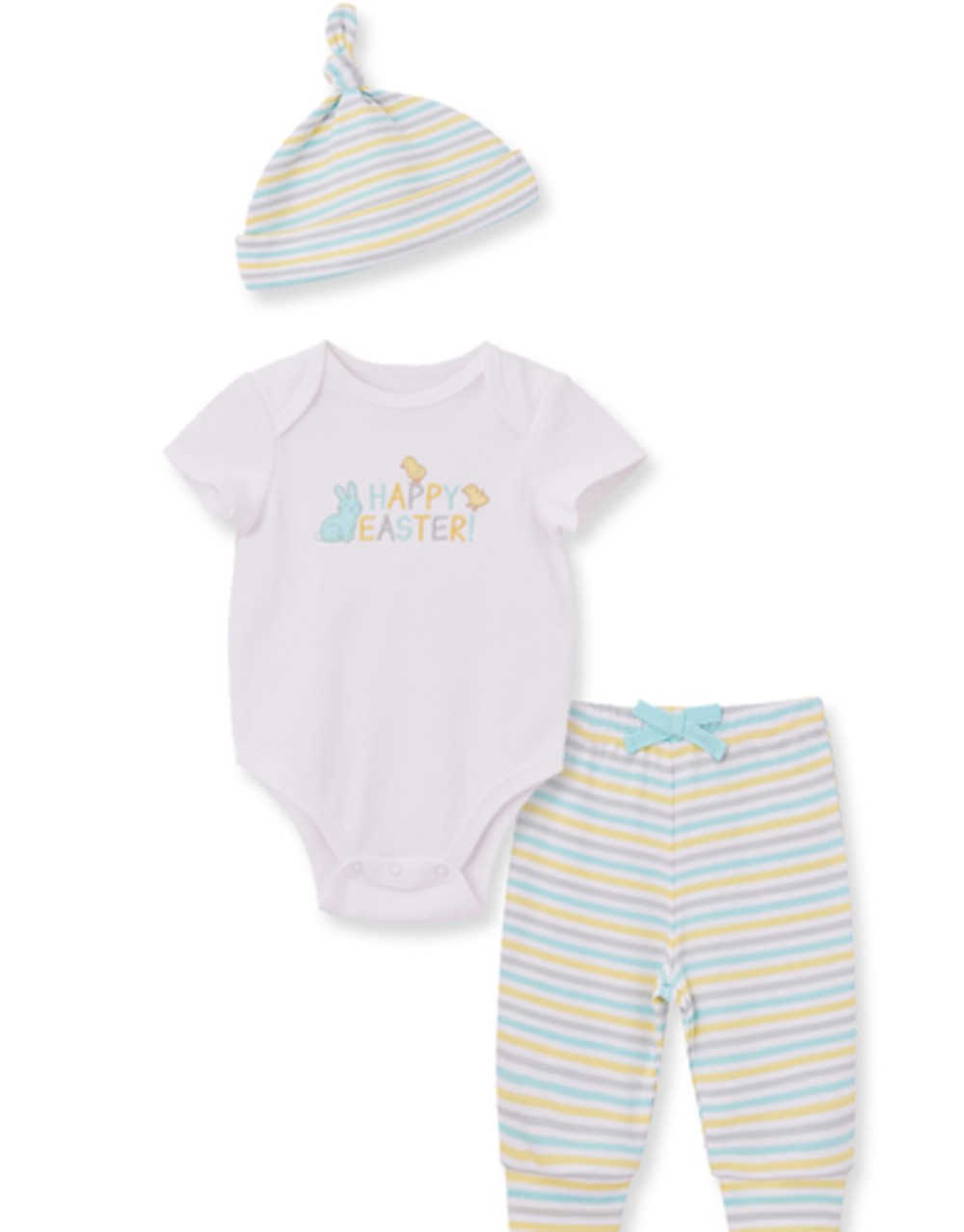 LITTLE ME LC812988N BABY BOYS EASTER BODYSUIT PANT SET WITH MATCHING HAT
