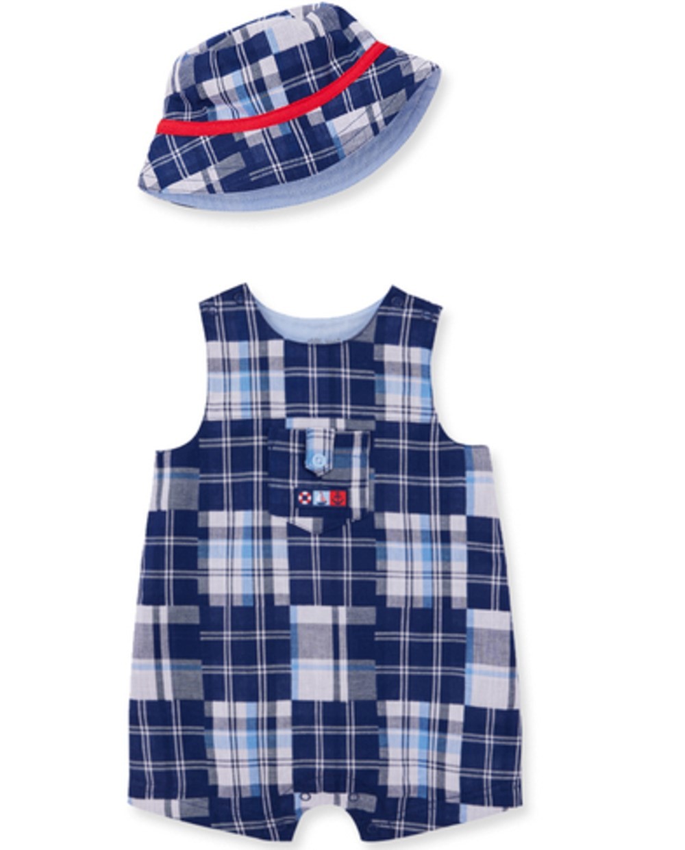 LITTLE ME LCD12919N BABY BOYS PATCHWORK SUNSUIT WITH MATCHING HAT
