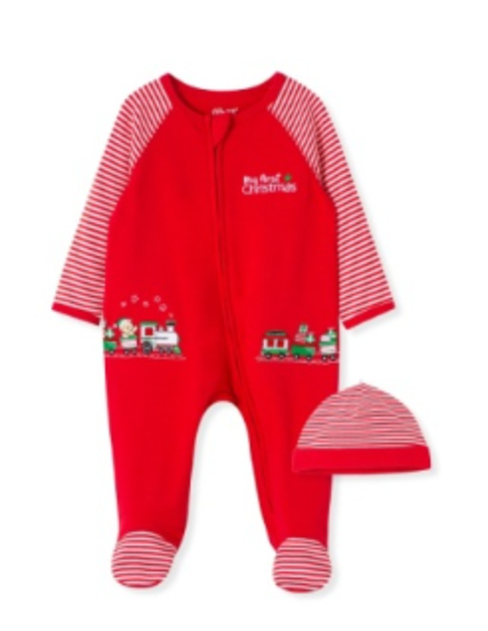 LITTLE ME LCQ13821/LCQ12555 BABY BOYS MY FIRST CHRISTMAS TRAIN GIFT FOOTIE WITH MATCHING HAT