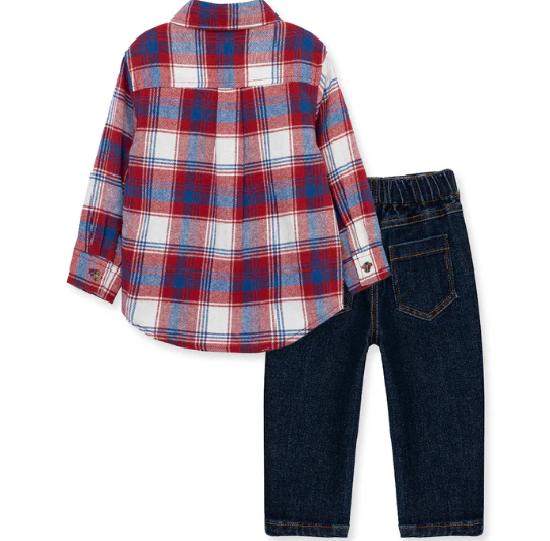 LITTLE ME LBP13667 BABY & TODDLER BOYS RED PLAID WOVEN PANTS SET