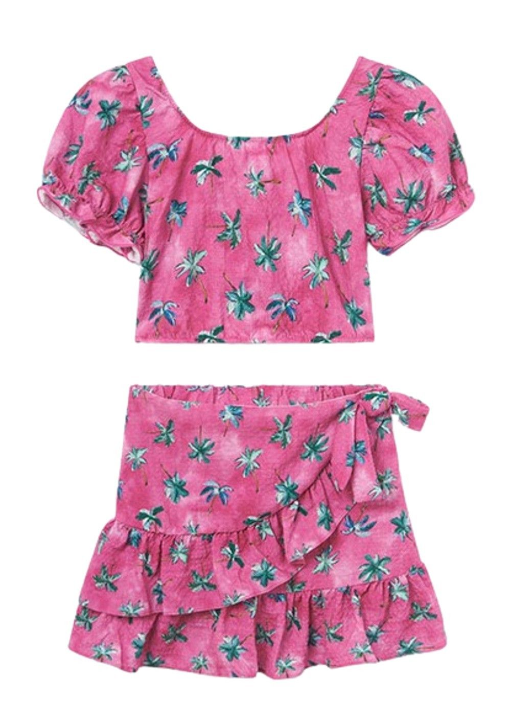 MAYORAL 6936 GIRLS PALM TREE PRINTED CROP TOP WITH MATCHING SKIRT