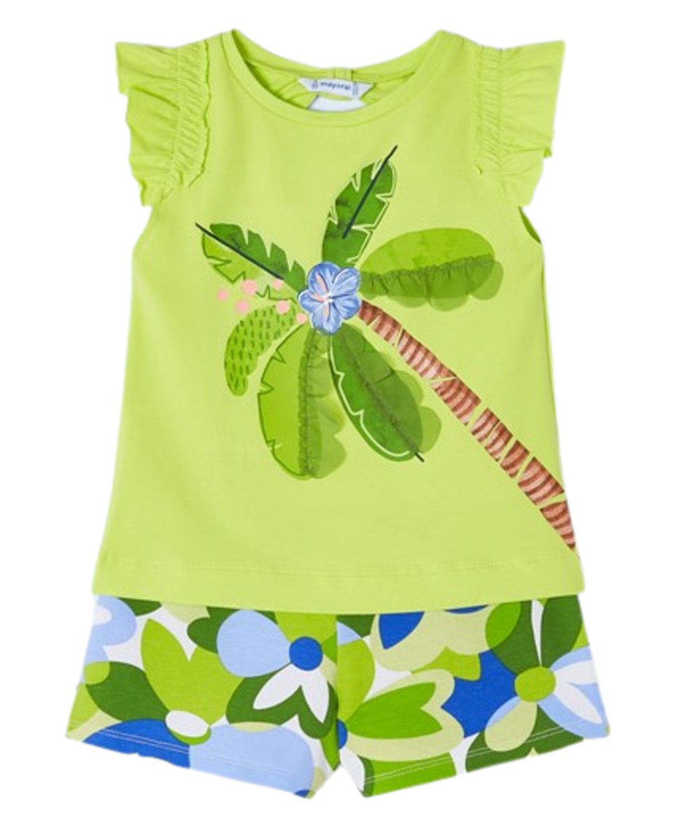 MAYORAL 3215 SHORTS FOR GIRLS SLEEVELESS SUMMER GIRLS SPORTS EMBROIDERED T-SHIRT AND SHORTS, LIME GREEN