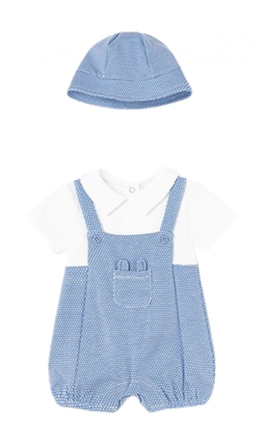 MAYORAL 1614 BABY BOYS SHORT ROMPER WITH MATCHING HAT