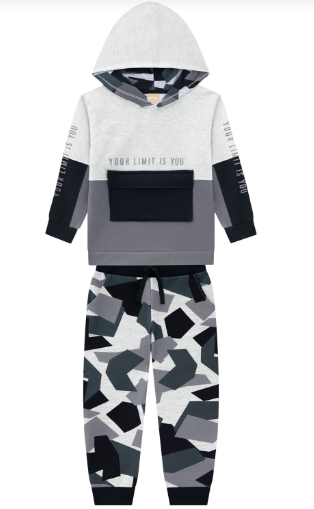 MILON BOYS BLACK AND GRAY CAMOUFLAGE 2 PIECE HOODED JOGGER SET