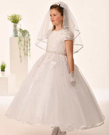 Sweetie Pie Communion Dress#302FrontHeadpiece and gloves Not Included