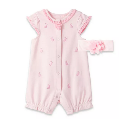LITTLE ME L677 BABY GIRLS BUNNY ROMPER WITH MATCHING HEADBAND