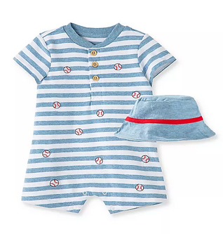 LITTLE ME L119 BABY BOYS BASEBALL ROMPER WITH MATCHING HAT