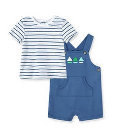LITTLE ME L457 BABY BOYS SAILBOAT SHORT OVERALL SET