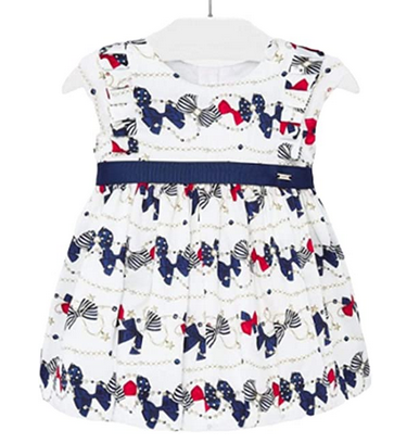 MAYORAL 1911 BABY GIRLS RED, WHITE AND BLUE DRESS WITH BOWS