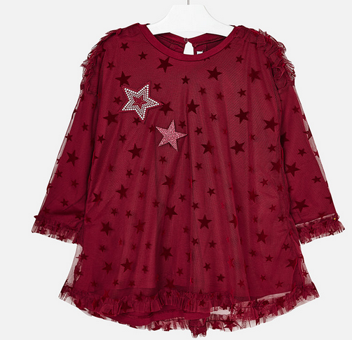 MAYORAL 4960 RASPBERRY TULLE DRESS WITH STARS