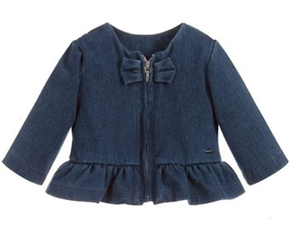 MAYORAL 1402 BABY GIRLS BLUE JACKET WITH BOW AND RUFFLE AT WAIST