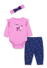 LITTLE ME L499 BABY GIRLS POODLE BODYSUIT PANT SET WITH MATCHING HEADBAND 