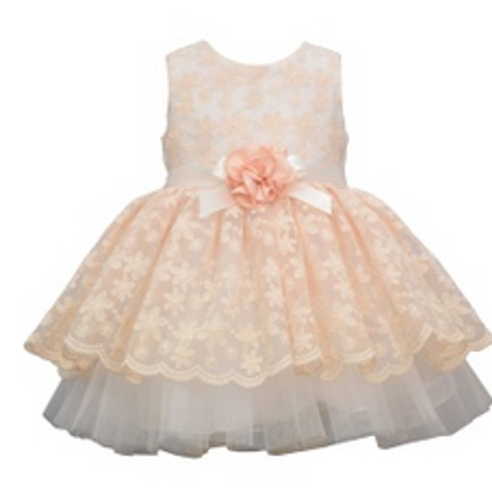 BONNIE JEAN B5-10299-PV BABY GIRLS BLUSH SLEEVELESS EMBROIDERED NETTING DRESS WITH RIBBON TRIM AND FLOWERS  WITH MATCHING PANTIES 