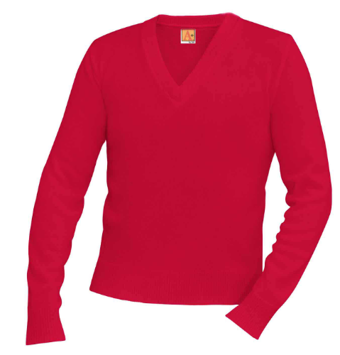 Red V-neck PulloverWith School Logo