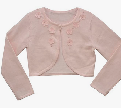 Bonnie Jean R40325-SL Girl's Long Sleeve Sweater Cardigan, for Toddler, Little and Big Girls, Pink Flowers