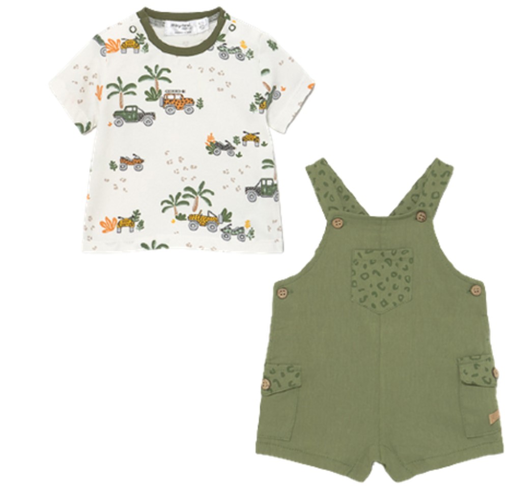 MAYORAL 1656 BABY BOYS OLIVE GREEN OVERALL SHORT SET