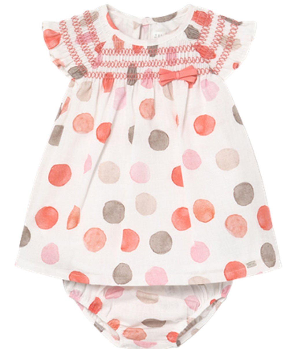 MAYORAL 1826 BABY GIRLS SORBET LINEN DRESS WITH POLKA DOTS AND MATCHING PANTIES