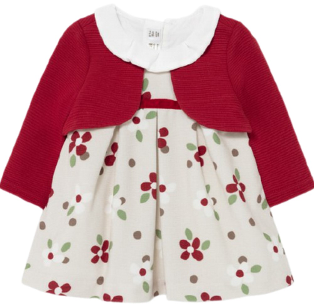 MAYORAL 2820 BABY GIRLS FLORAL DRESS WITH ATTACHED SWEATER