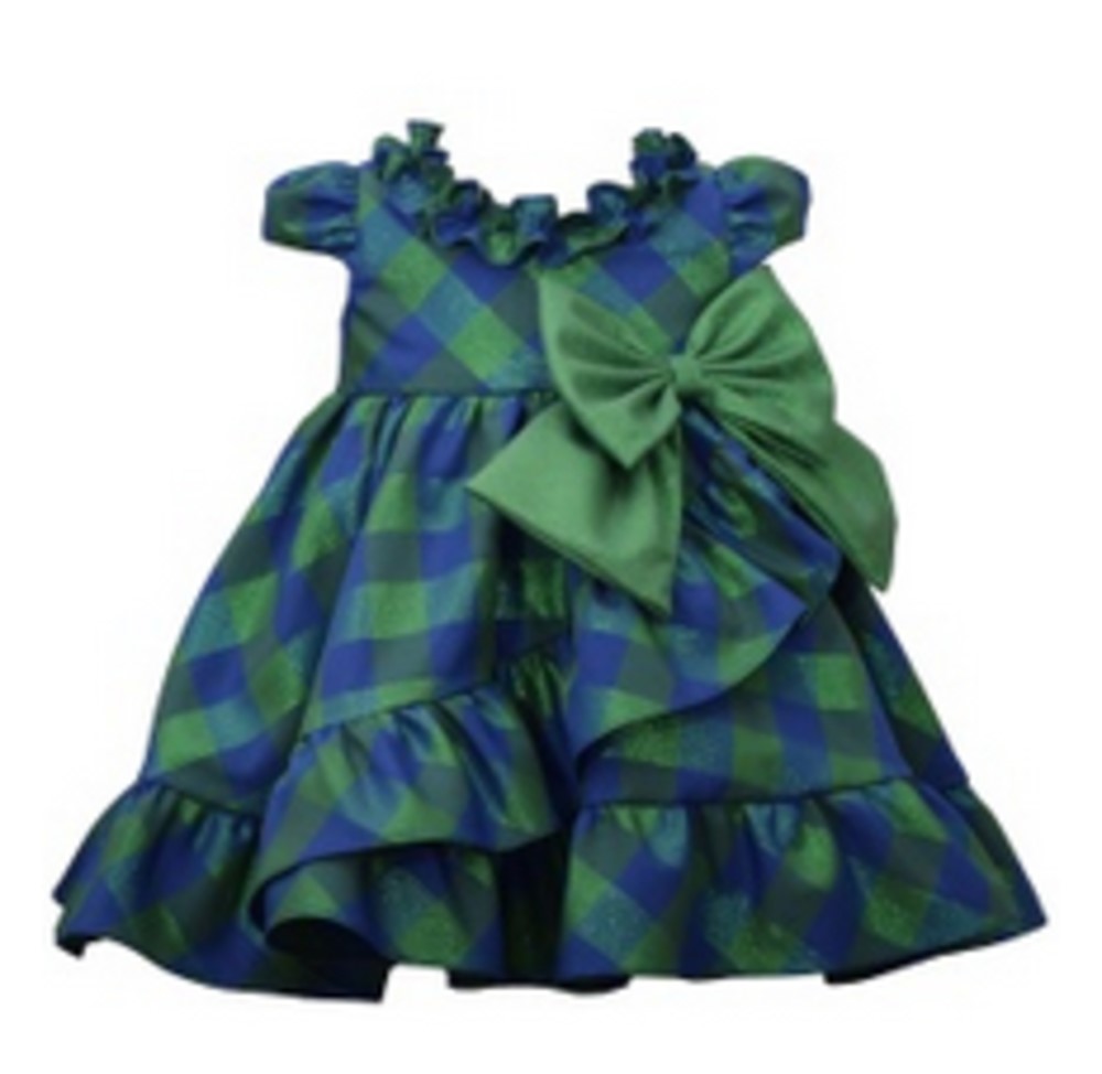 Bonnie Jean blue and green plaid side ruffle dress