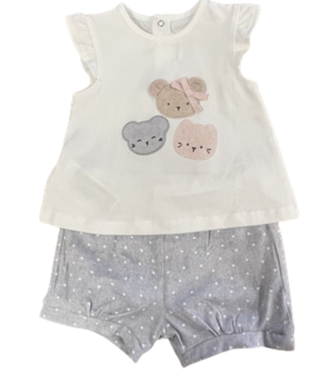 MAYORAL 1622 BABY GIRLS 2 PIECE  GRAY AND PINK TEDDY BEAR KNIT SET