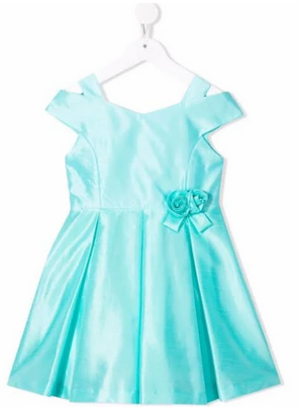 ABEL & LULA 5046 GIRLS TURQUOISE SHANTUNG SPECIAL OCCASION DRESS WITH BOW APPLIQUE