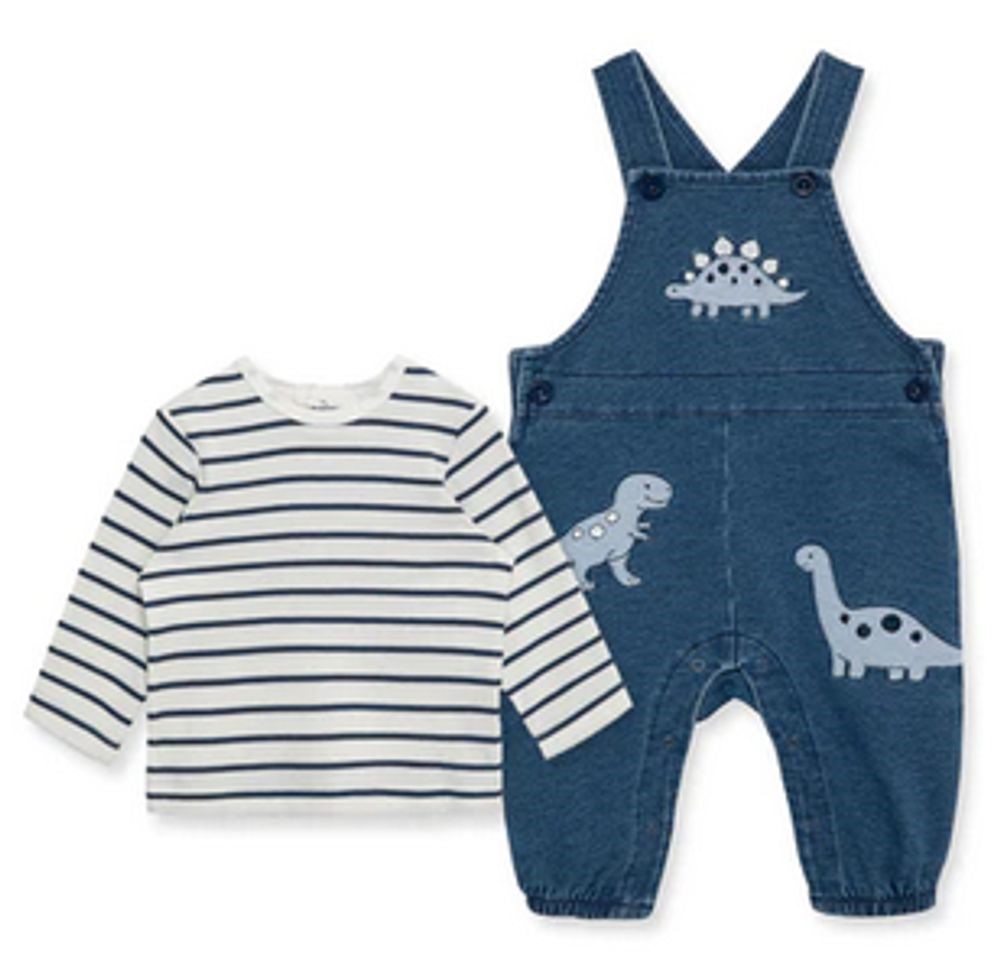 LITTLE ME L457 BLUE DINO OVERALL SET