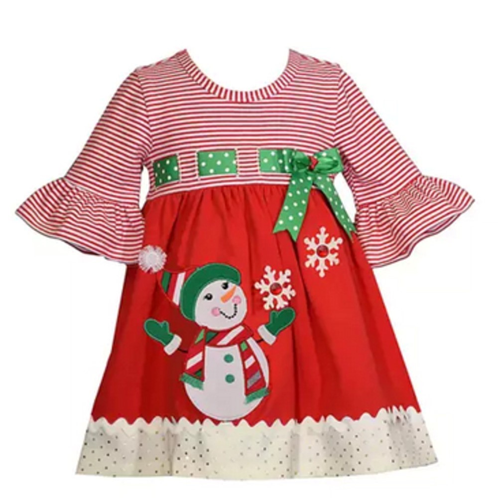 BONNIE JEAN X5-10623-PT BABY GIRLS 3/4 SLEEVE SNOWMAN DRESS WITH MATCHING PANTIES