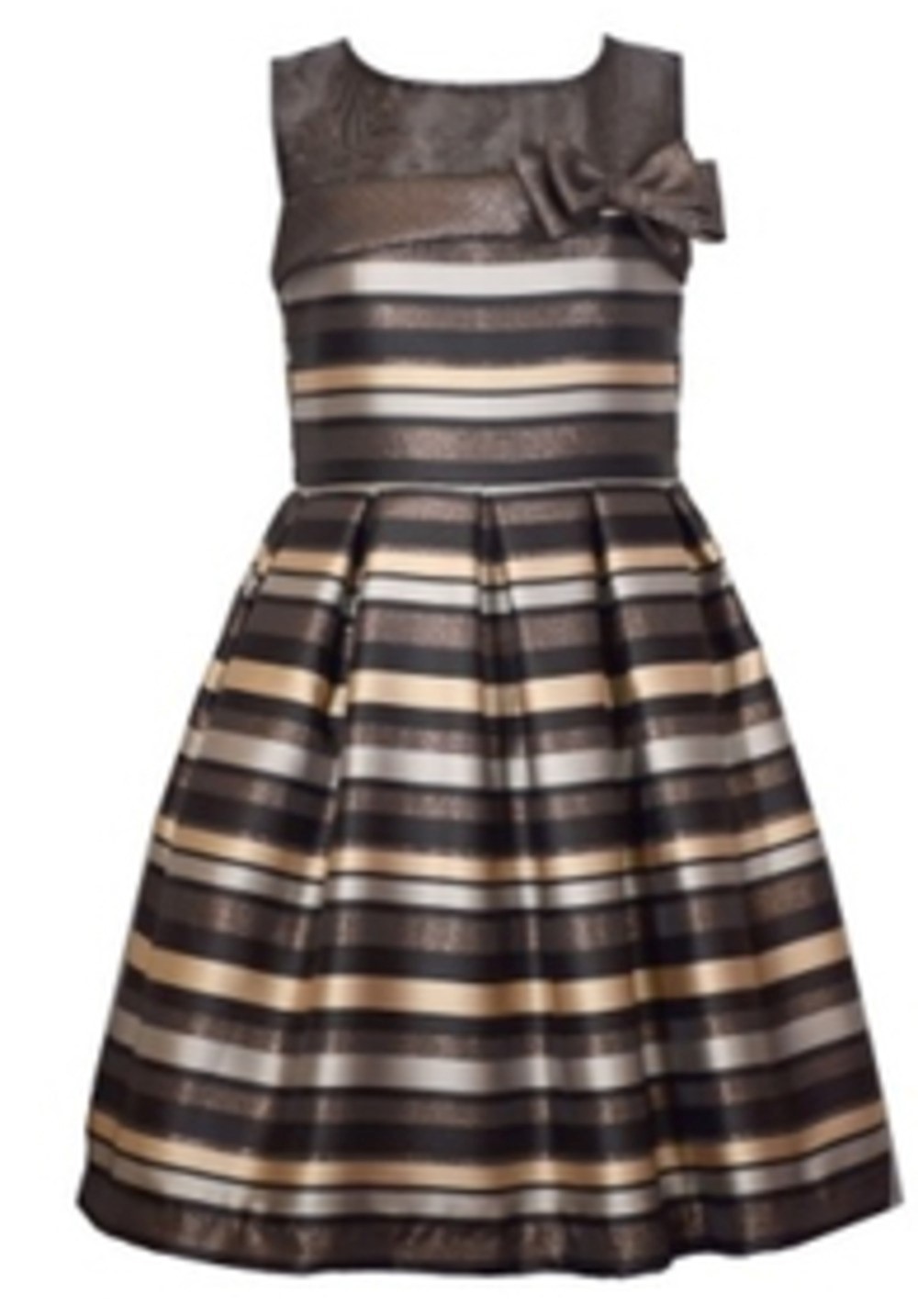 Bonnie Jean X4-10649-DV Girls Bronze Platinum Gold Metallic Stripe Jacquard Dress 