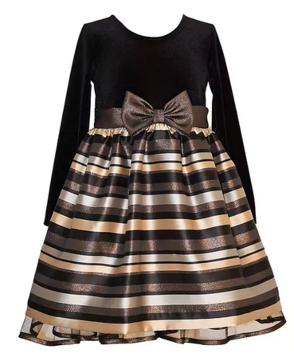 BONNIE JEAN X2-10827-DL TODDLER GIRLS SPECIAL OCCASION DRESS WITH STRIPED 
BOTTOM AND LONG SLEEVE VELVETEEN TOP 