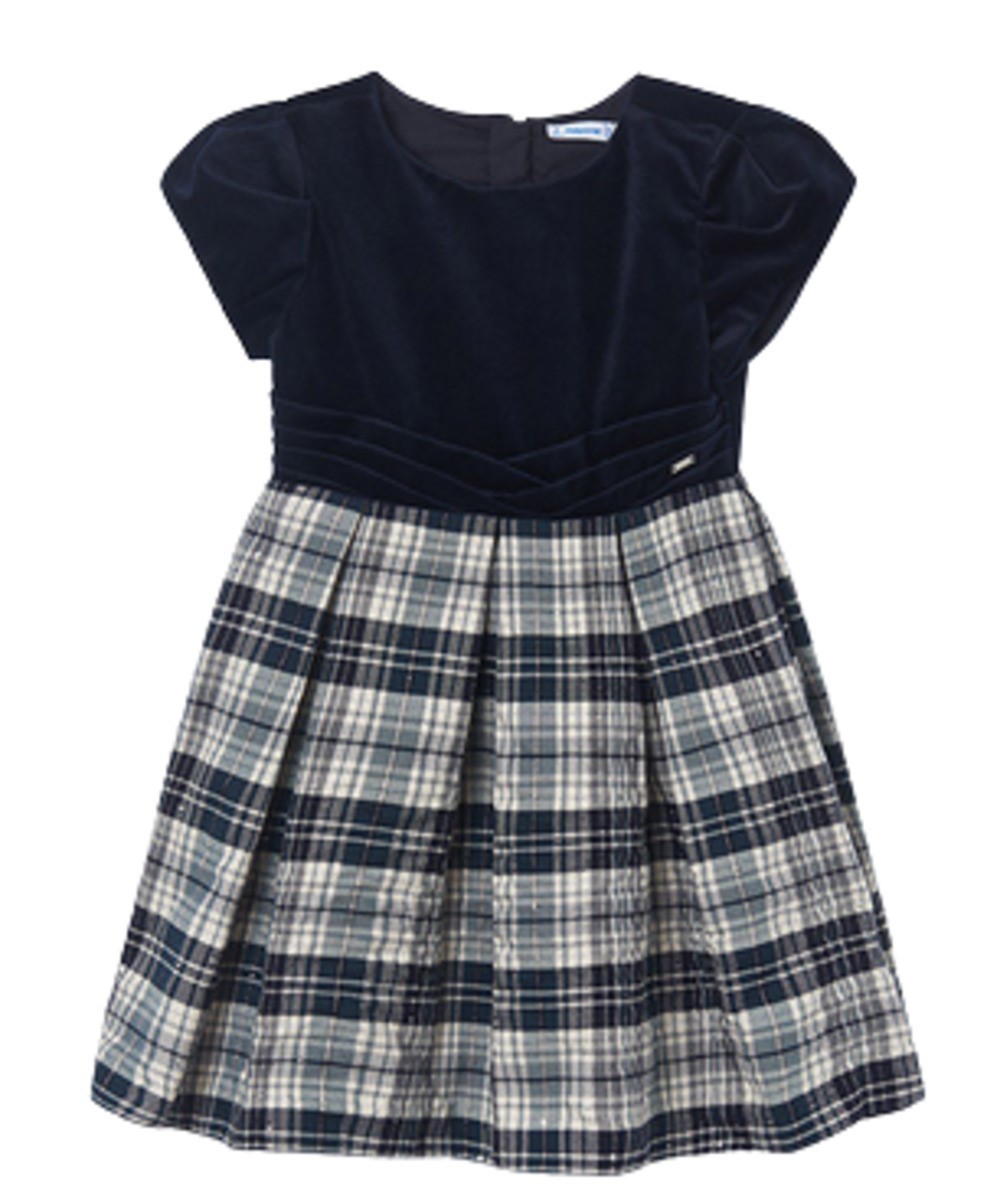 MAYORAL 4956 GIRLS NAVY COMBINED CHECKERED DRESS