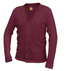 St. ChristopherV-Neck Cardigan BurgundyWith School Logo