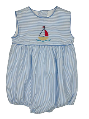 Karela Kids Baby boys blue and white stripe romper with sailboat anchor