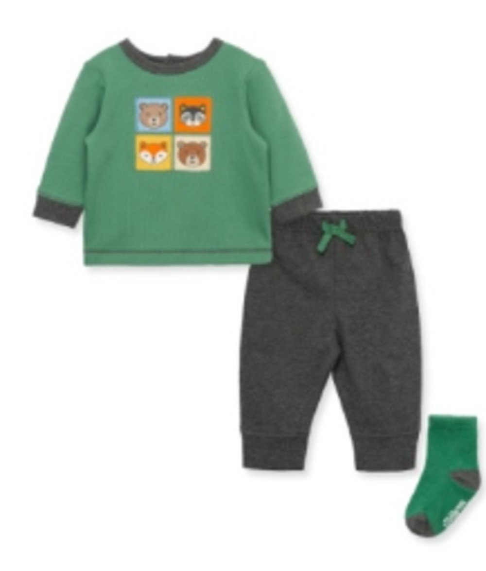 LITTLE ME LCH13333N BABY BOYS 3 PIECE WOODLAND JOGGER SET 