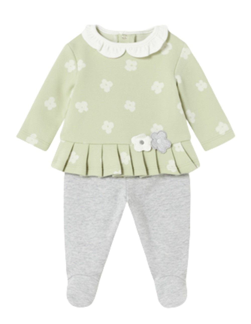 MAYORAL 2505 BABY GIRLS GREEN AND GRAY 2 PIECE FLORAL FOOTIE SET