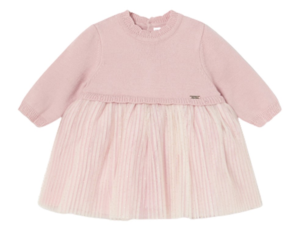 MAYORAL 2858 BABY GIRLS PINK PLEATED KNIT TULLE DRESS