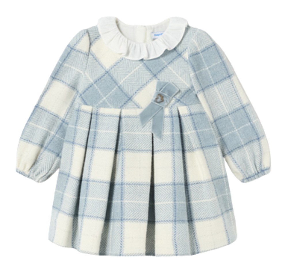 MAYORAL 2977 BABY GIRLS BLUE AND WHITE PLAID DRESS 