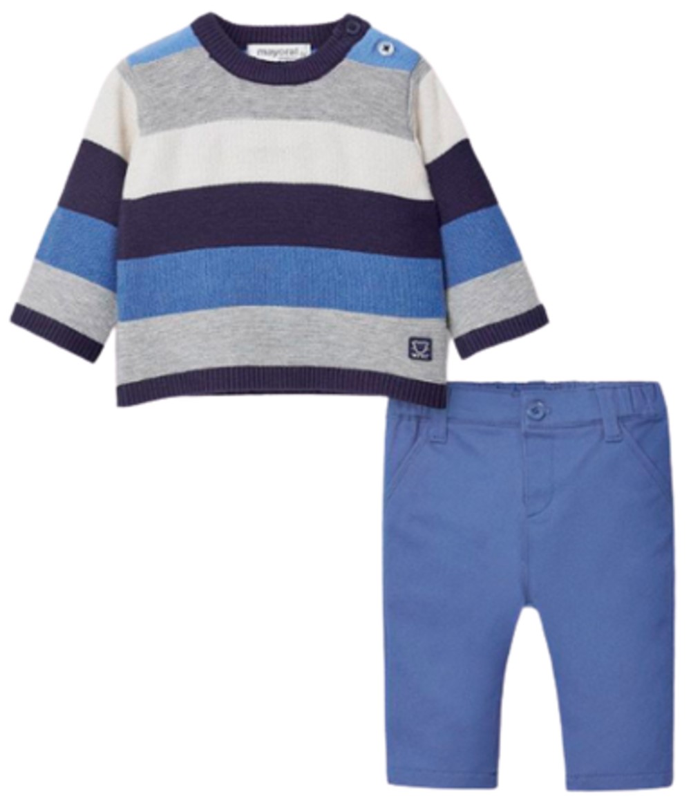 MAYORAL 2570 BABY BOYS' 2 PC BLUE, GRAY AND CREAM SWEATER AND PANTS SET